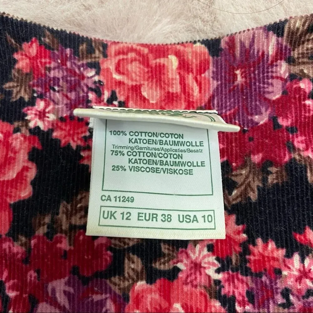 Laura Ashley Vintage Floral Corduroy Dress Womens Size 10 Pink Black Velvet Trim - Picture 14 of 16
